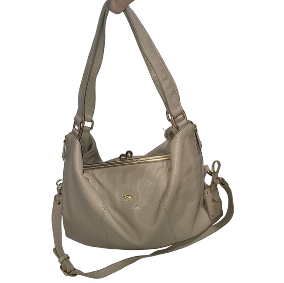 Emma Fox Dressage Kiss Lock Hobo Bag Cream Gold Hardware Lined - Picture 1 of 13